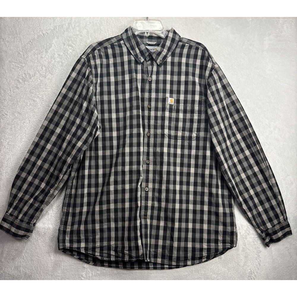 Carhartt Shirt Men Large Checkered Relaxed Fit Button Long Sleeve Sz XL